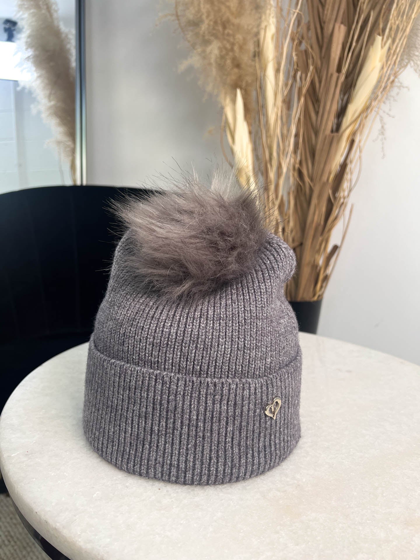 The Lola- Pom Pom Hat with Gold Heart Detail