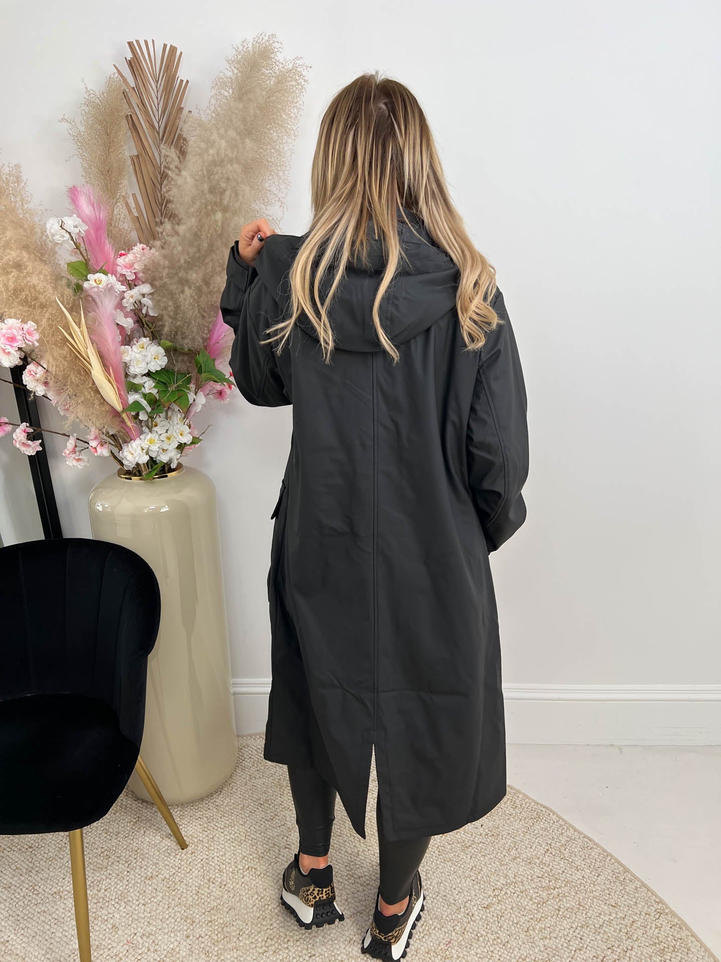 The Lilah - Black Longline Hooded Rain Jacket