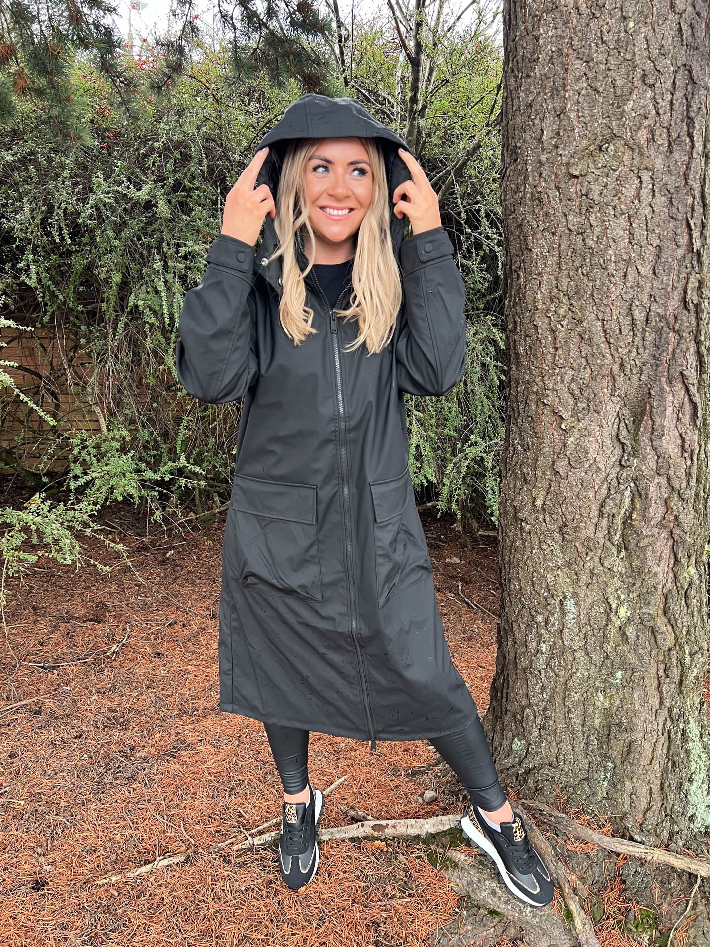 The Lilah - Black Longline Hooded Rain Jacket