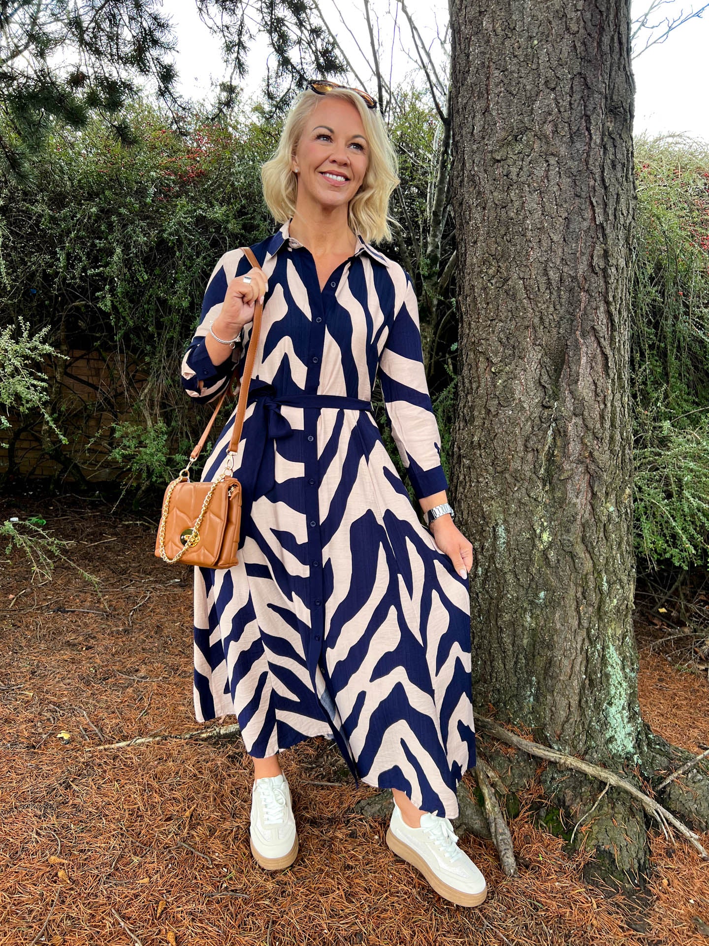 The Marlo - Navy Animal Print Maxi Shirt Dress