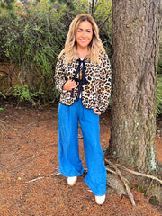 The Leona - Leopard Print Front Tie Padded Jacket