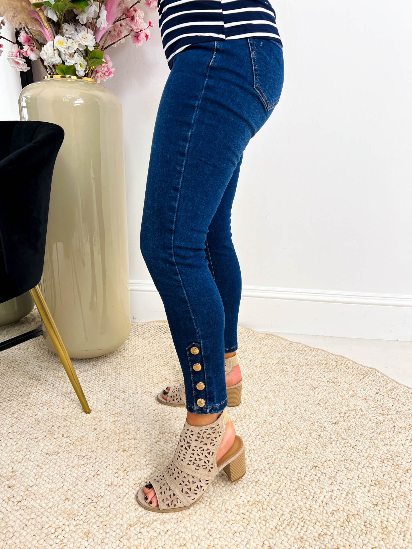 The Phoebe - Gold Button Detail Dark Wash Jeans