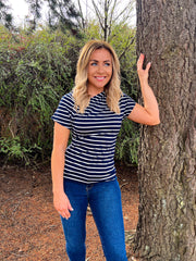 The Nautica - Navy Asymmetric Striped Top