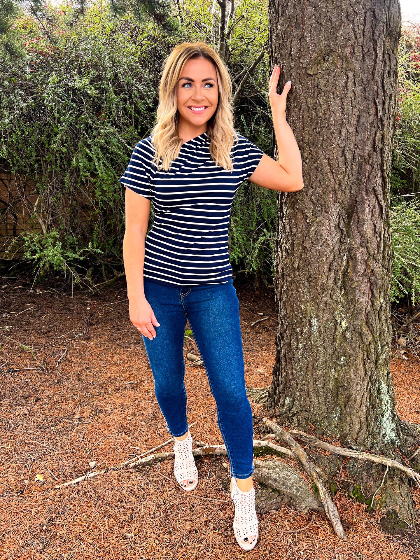 The Nautica - Navy Asymmetric Striped Top