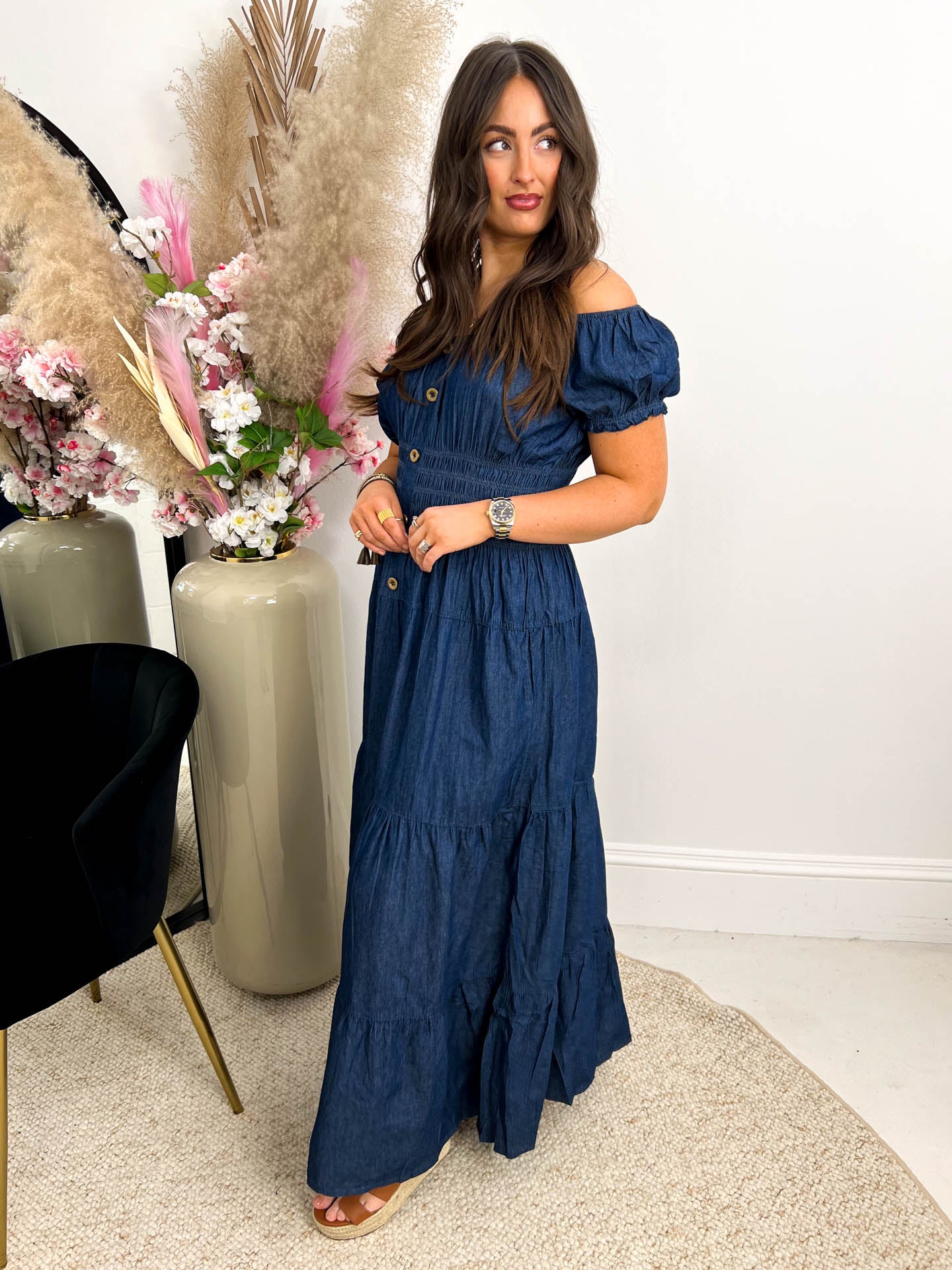 The Piper - Denim Tiered Maxi Dress