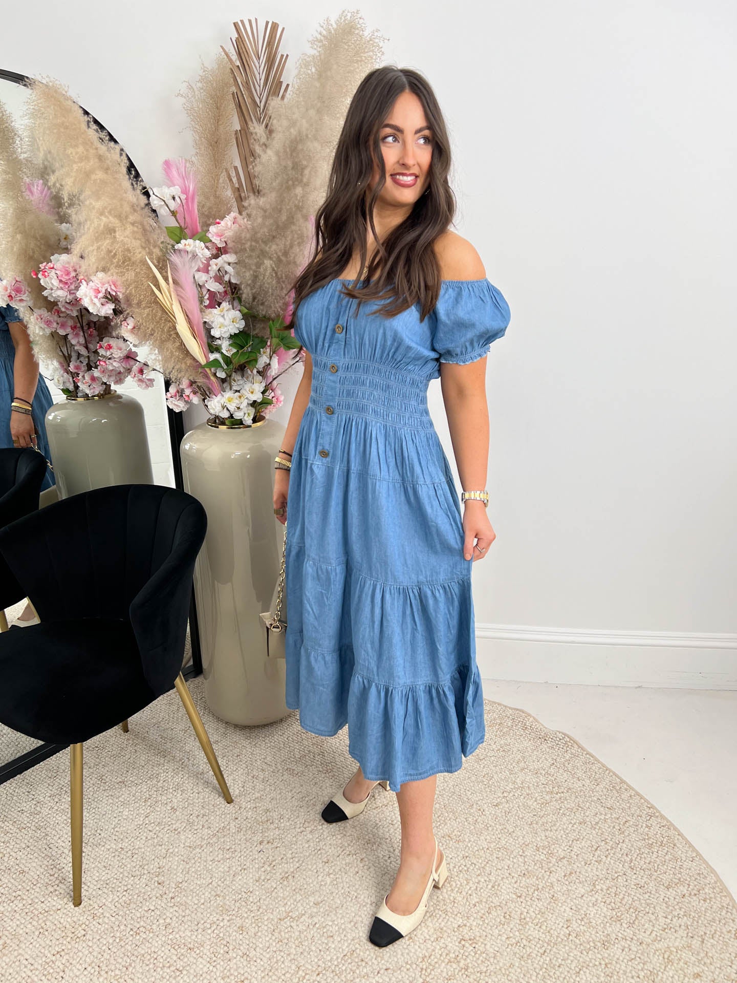 The Piper - Denim Tiered Midi Dress