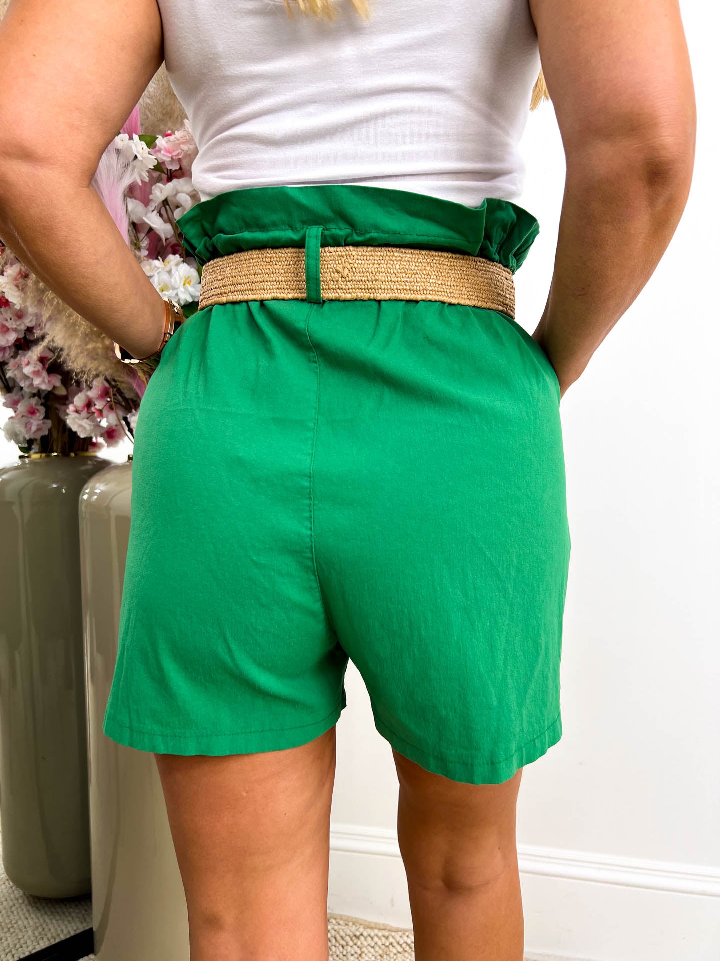 The Rhona - High Waisted Shorts with Woven Belt