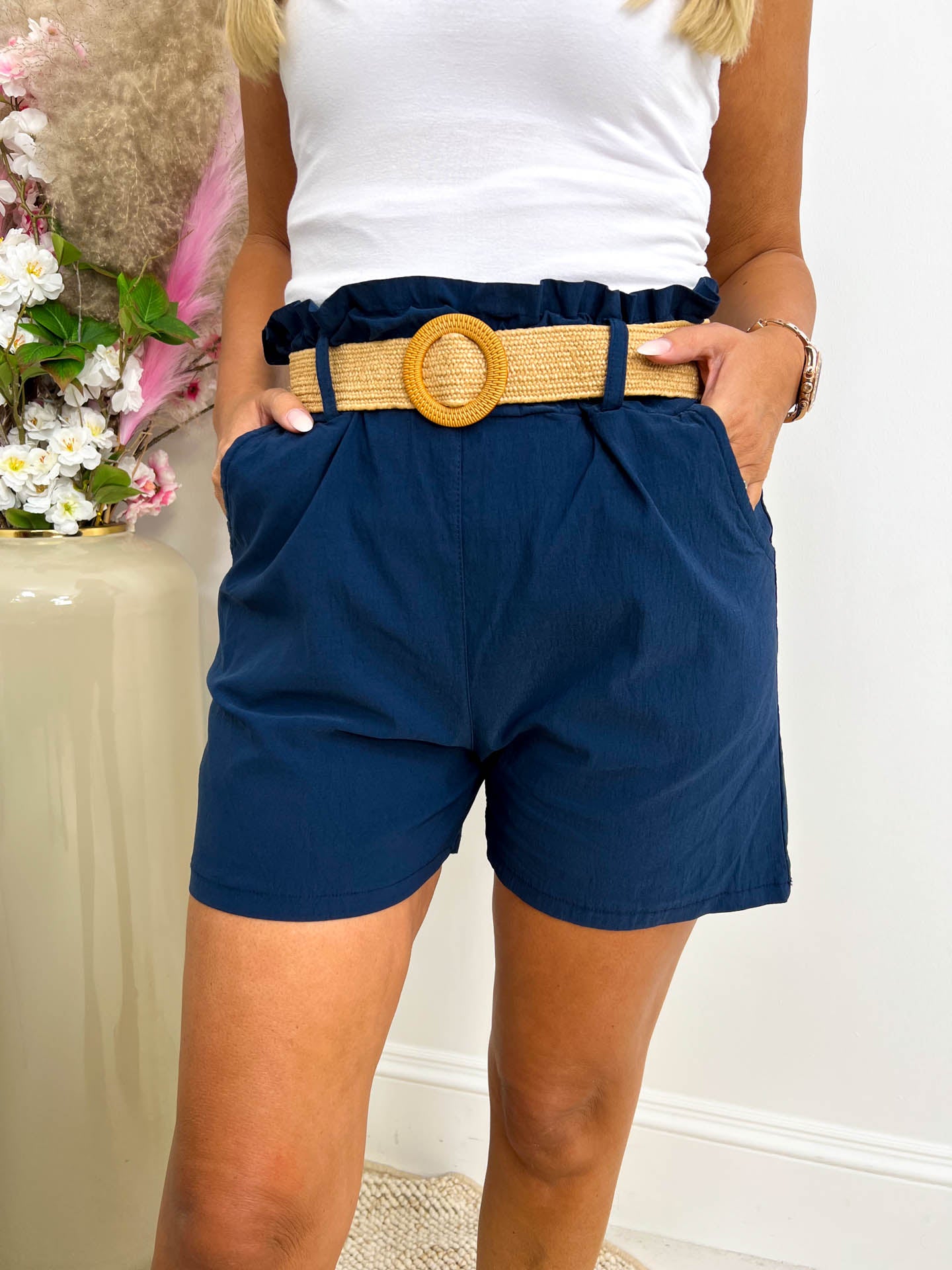 The Rhona - High Waisted Shorts with Woven Belt