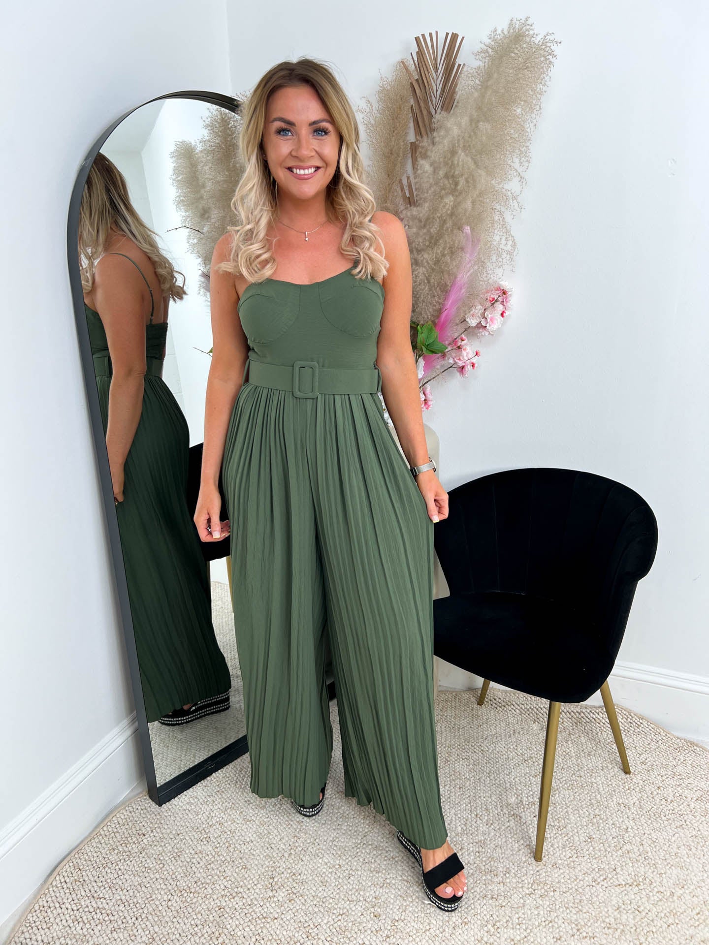 The Aleah- Khaki Pleated Jumpsuit