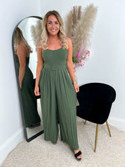 The Aleah- Khaki Pleated Jumpsuit