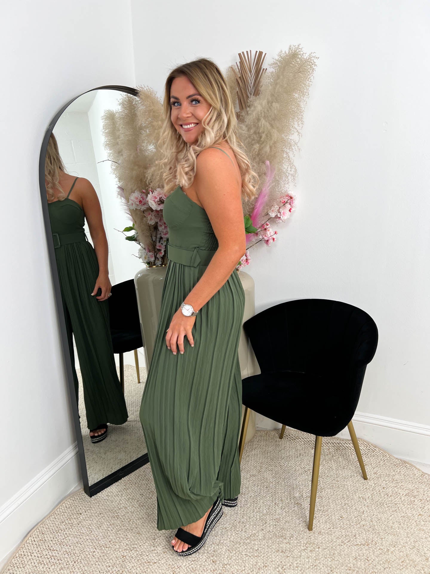 The Aleah- Khaki Pleated Jumpsuit