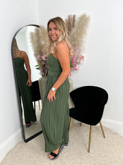 The Aleah- Khaki Pleated Jumpsuit