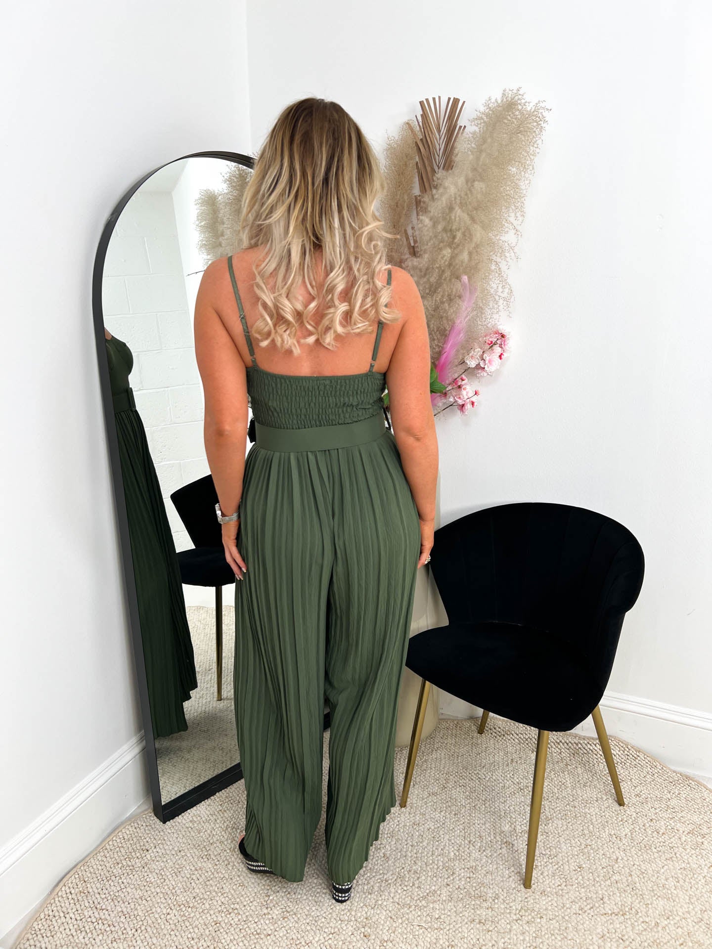 The Aleah- Khaki Pleated Jumpsuit