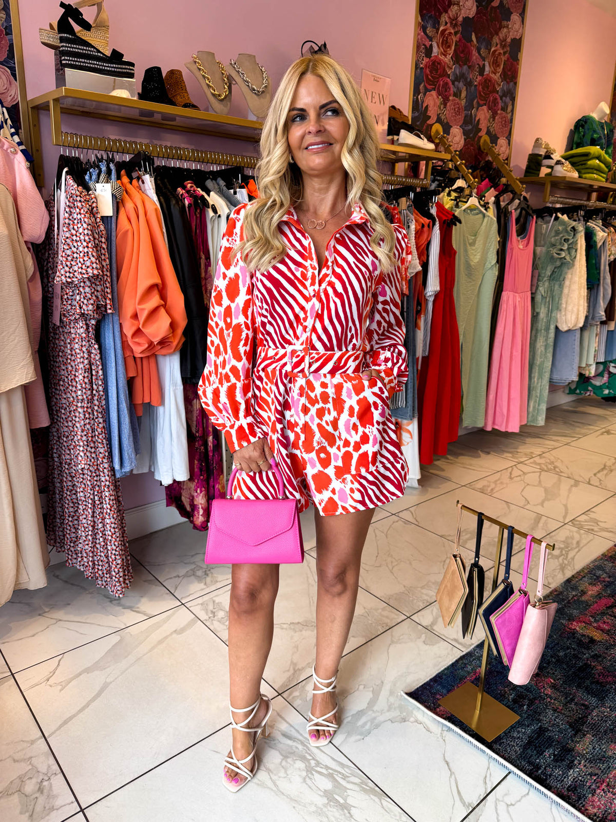 The Dani - Pink and Orange Leopard Print Playsuit