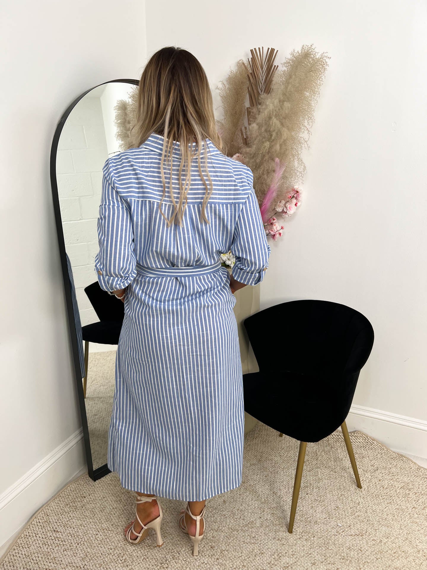 The Daria - Blue Pin Stripe Belted Maxi Dress
