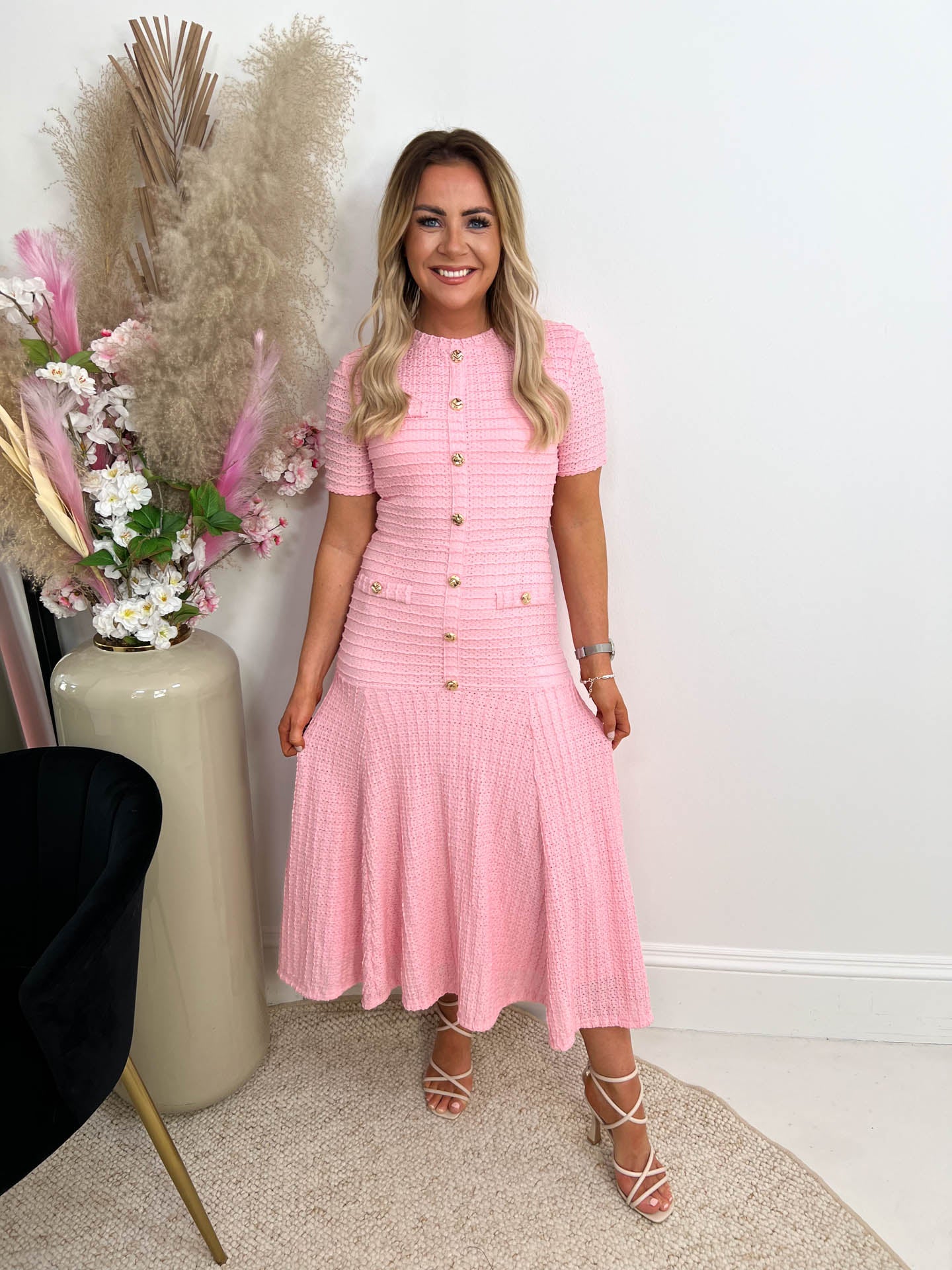The Willow - Tweed Effect Drop Waist Midi Dress