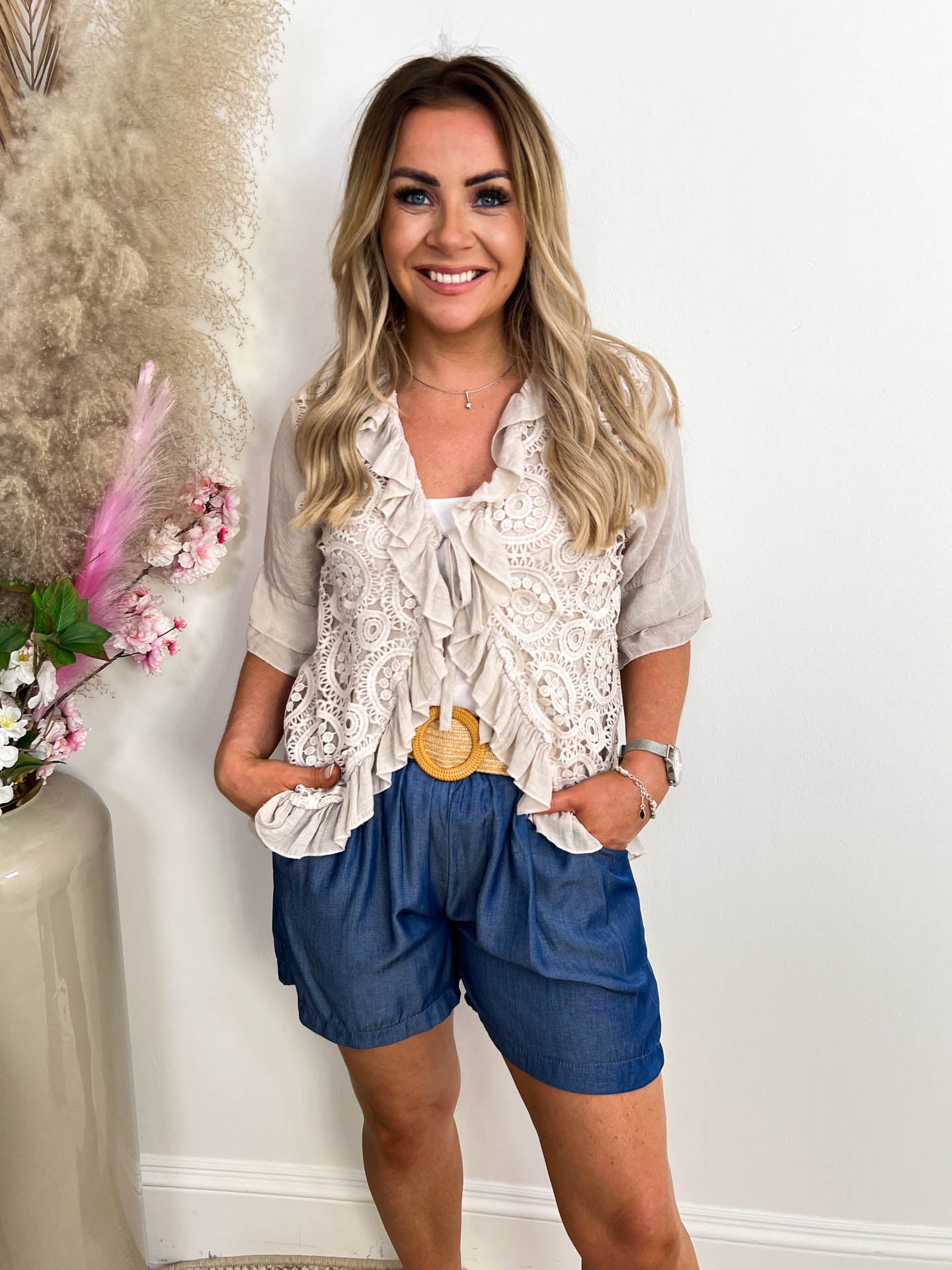 The Isla - Broderie Anglaise Tie Front Blouse