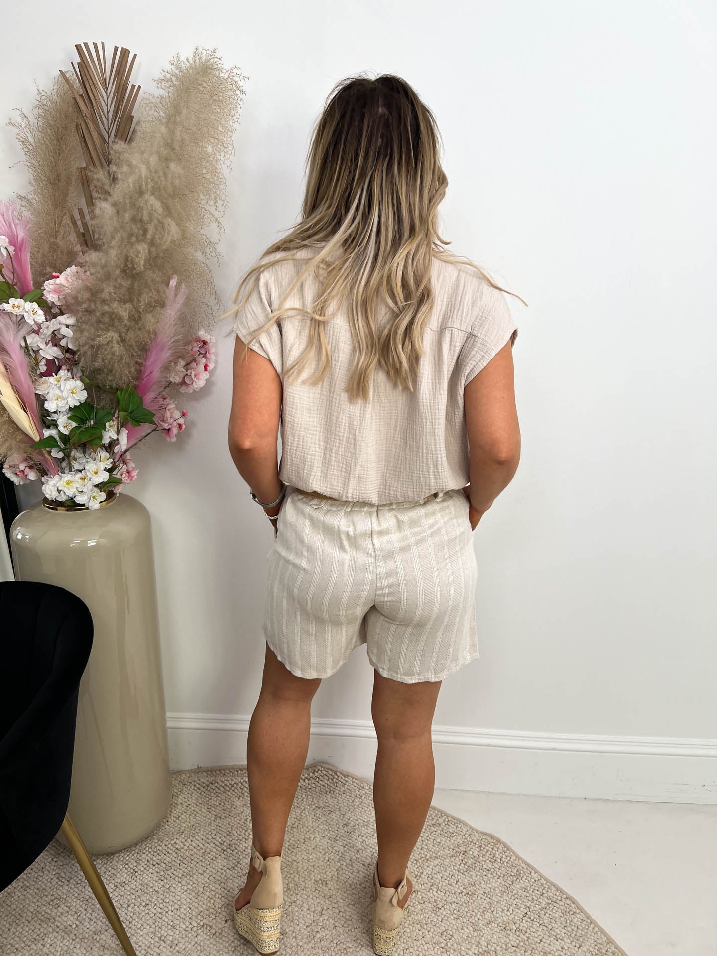 The Rhona - Glitter Thread Striped High Waisted Shorts