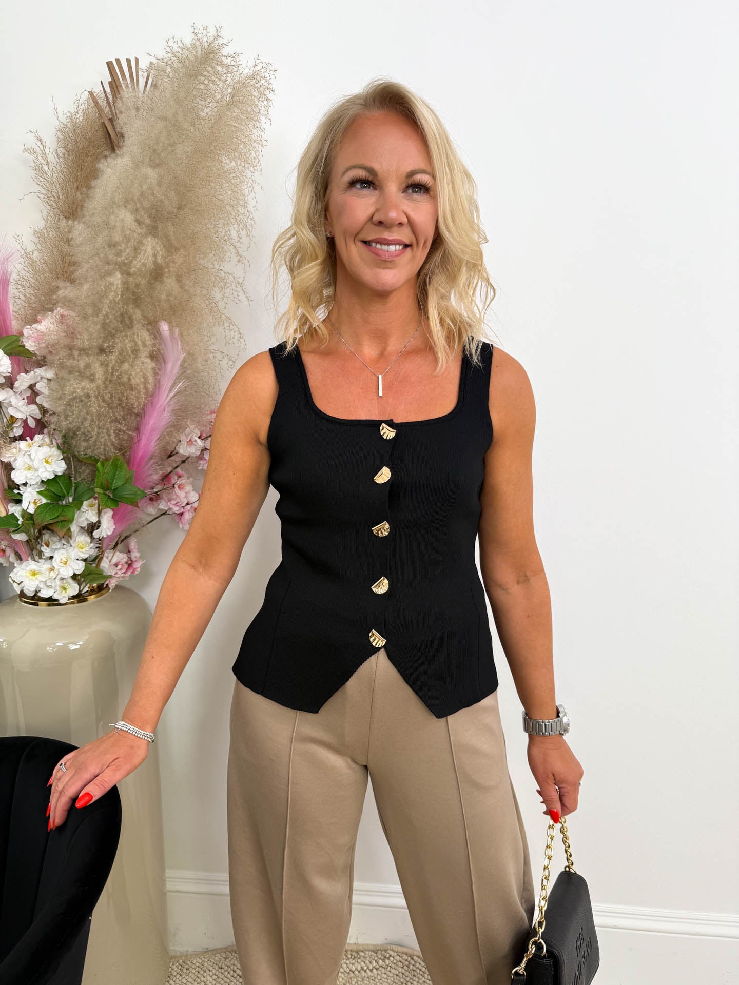 The Ally - Gold Button Down Vest Top