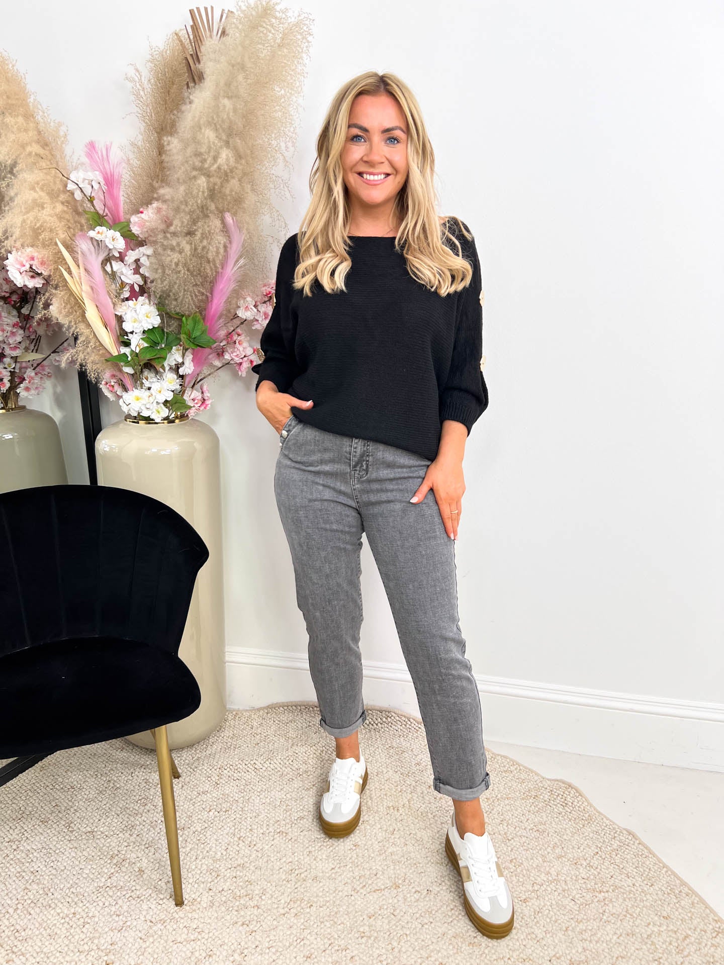 The Ainsley - Gold Button Sleeve Knit