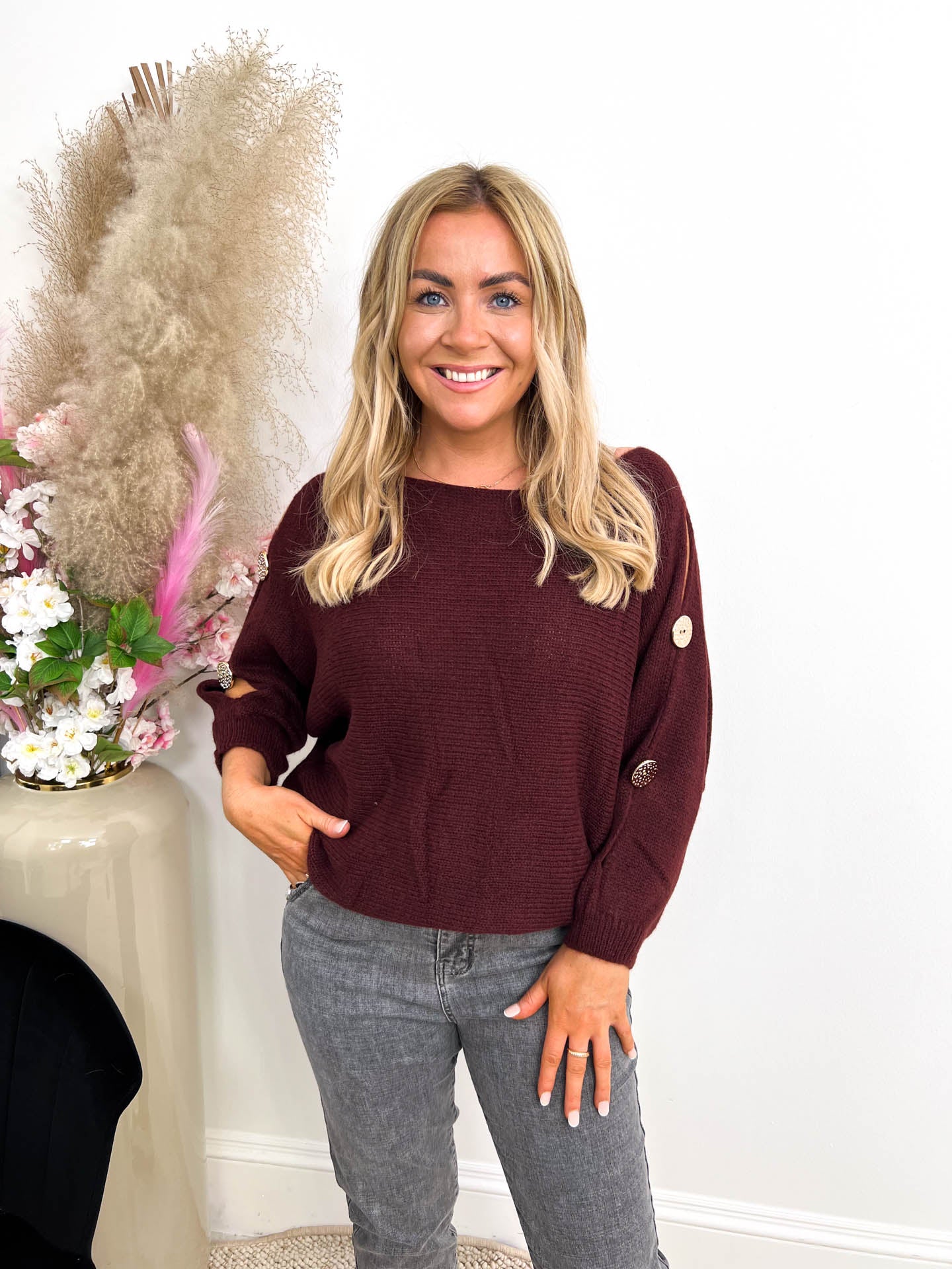 The Ainsley - Gold Button Sleeve Knit