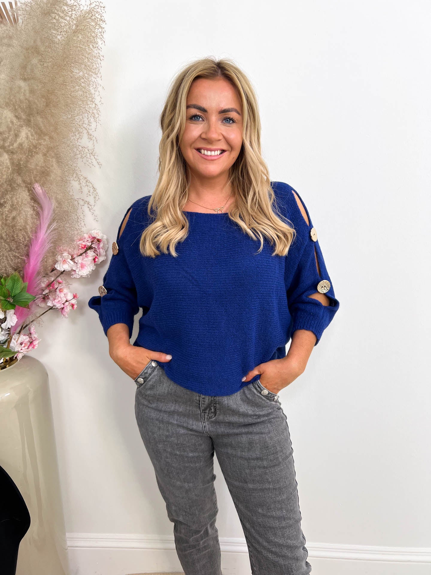 The Ainsley - Gold Button Sleeve Knit