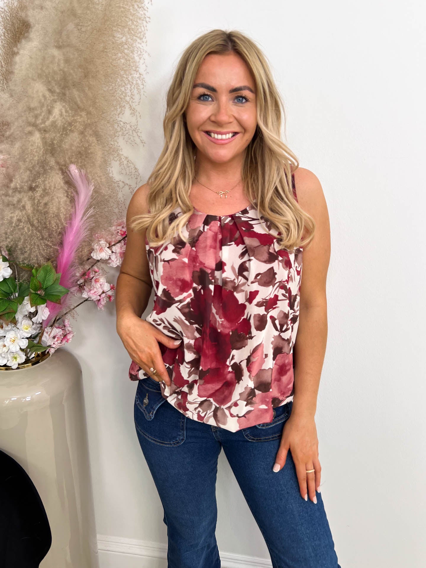 The Sally - Round Neck Floral Print Bubble Top