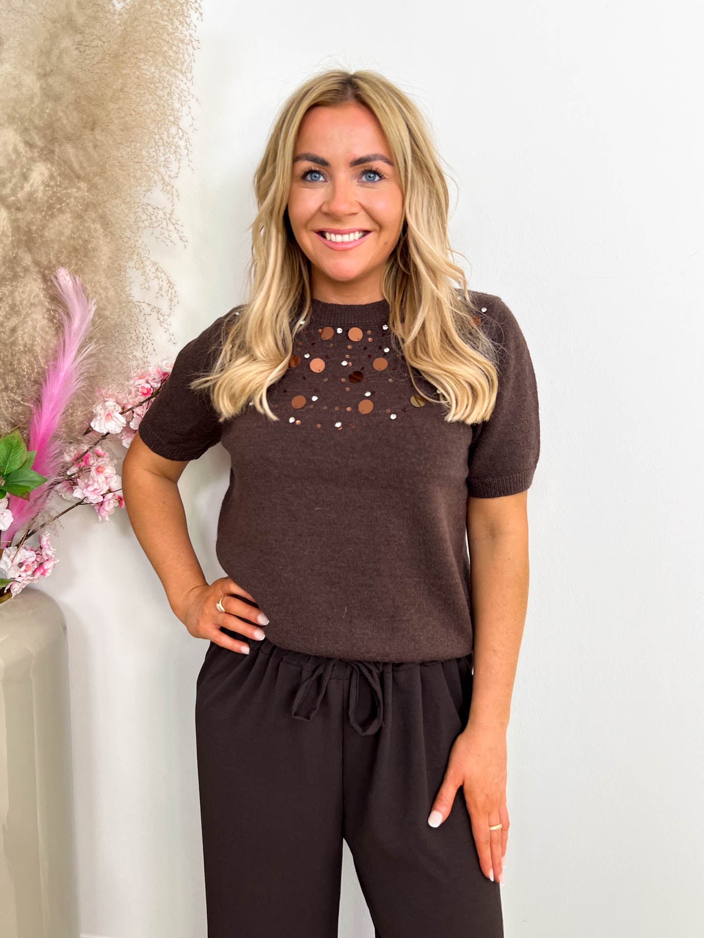 The Emilie - Embellished Short Sleeve Knit Top