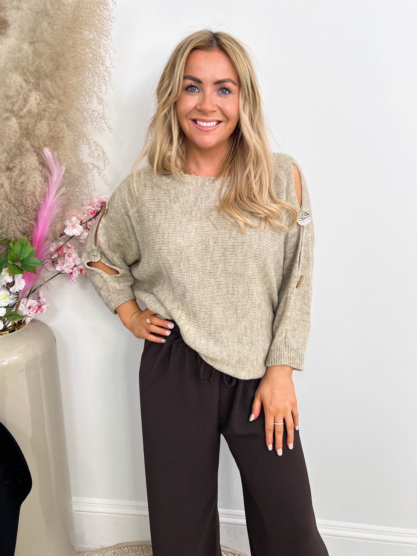 The Ainsley - Gold Button Sleeve Knit