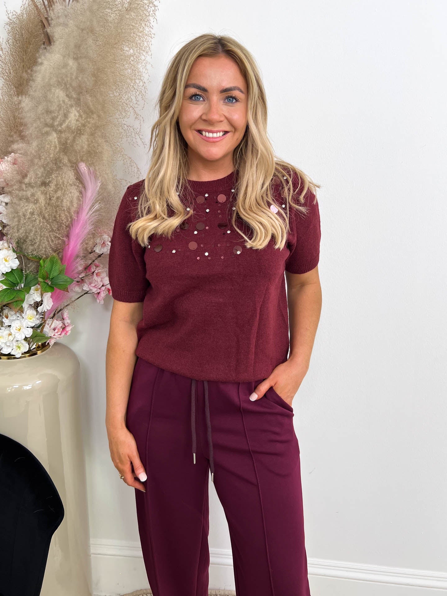 The Emilie - Embellished Short Sleeve Knit Top