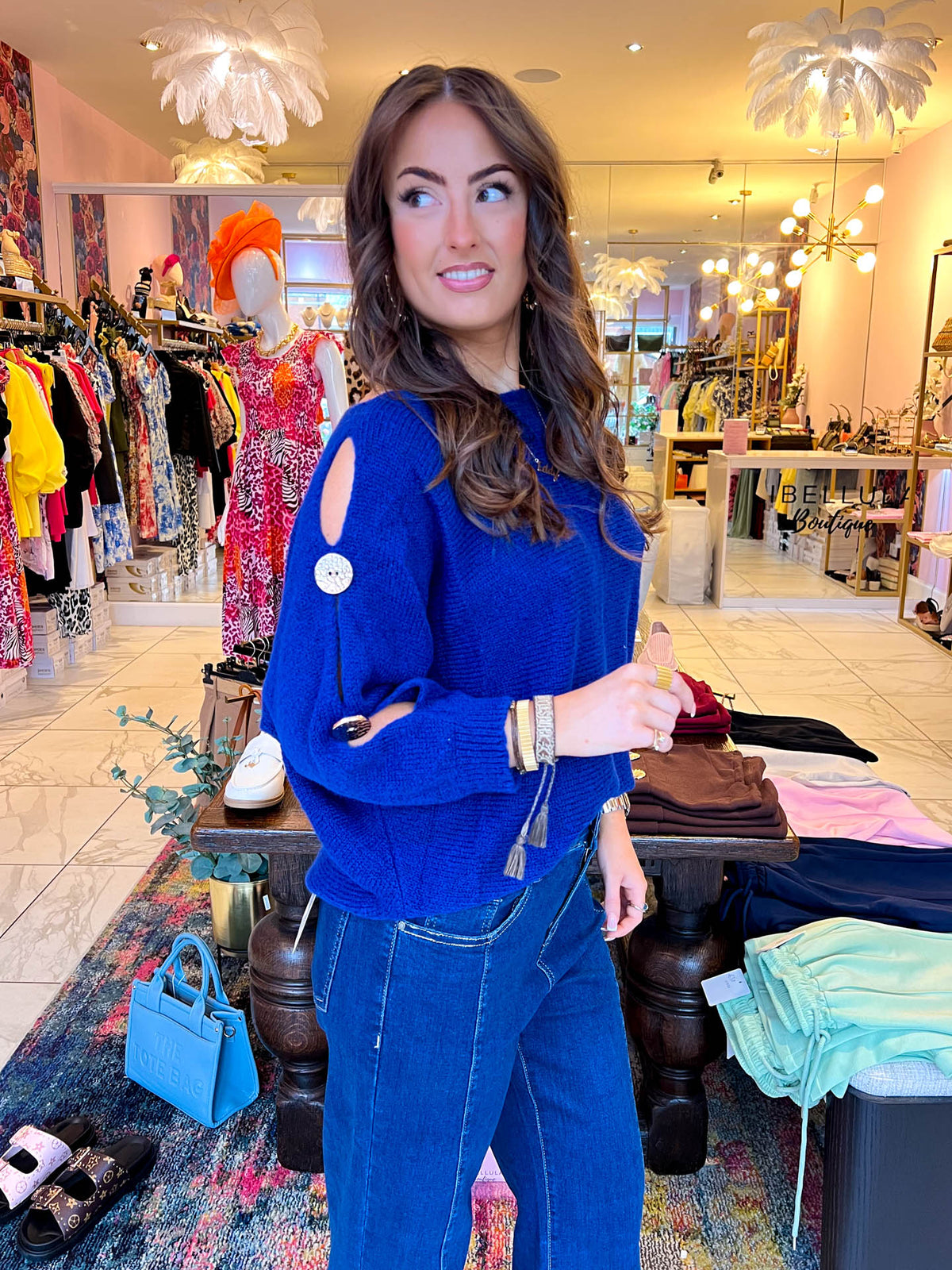 The Ainsley - Gold Button Sleeve Knit