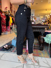 The Felicia - Black Carrot Jeans with Pocket Button Detailing