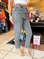 The Felicia - Grey Carrot Jeans with Button Detailing