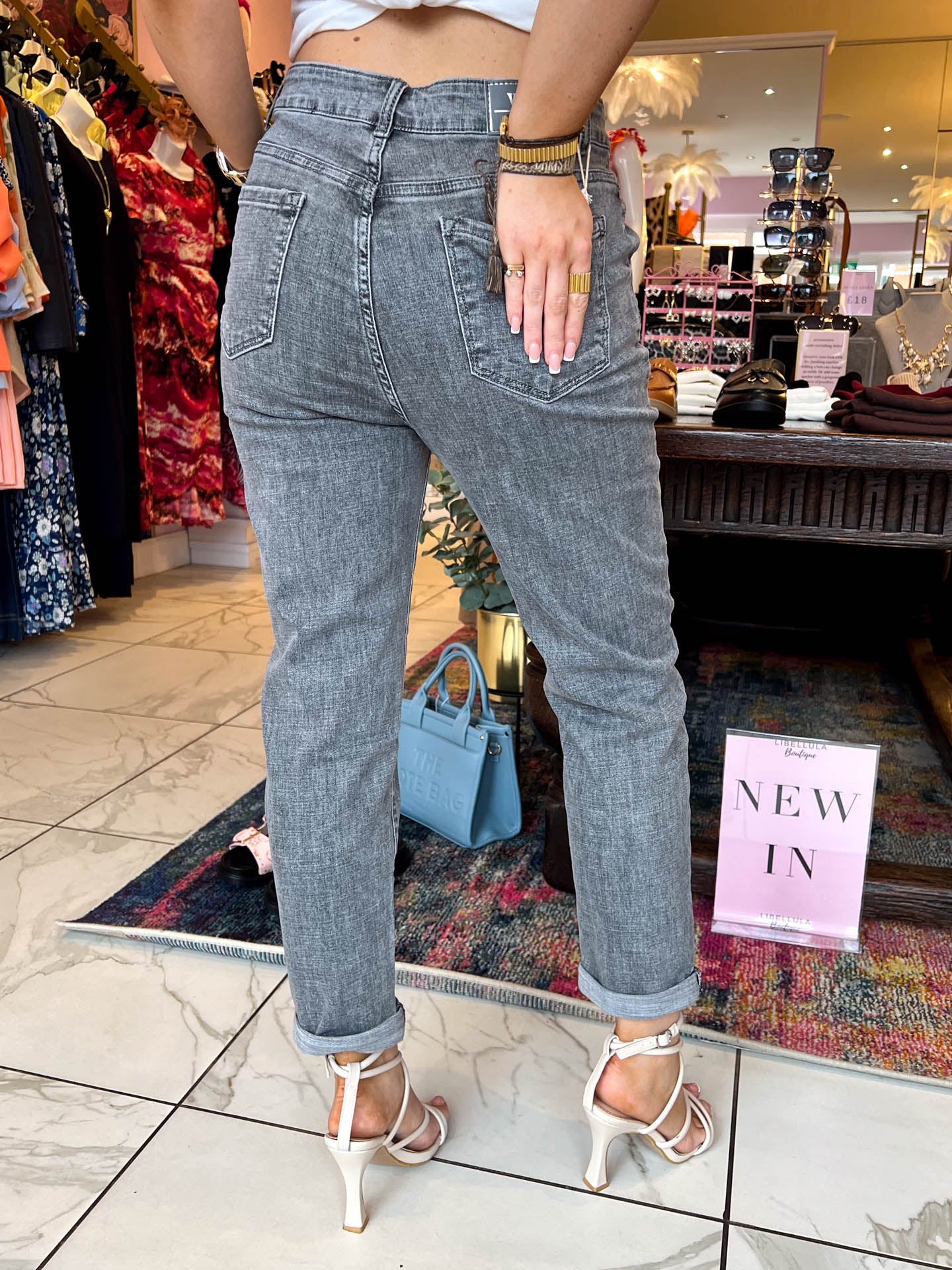 The Felicia - Grey Carrot Jeans with Button Detailing