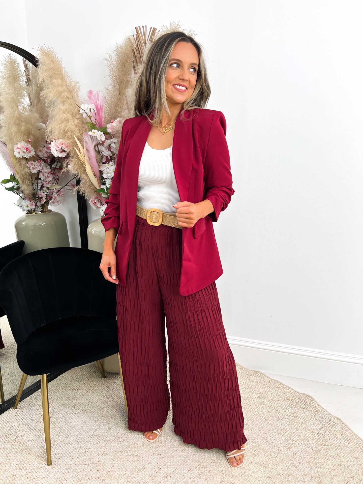The Lianna - Crinkled Trousers with Ratan Belt