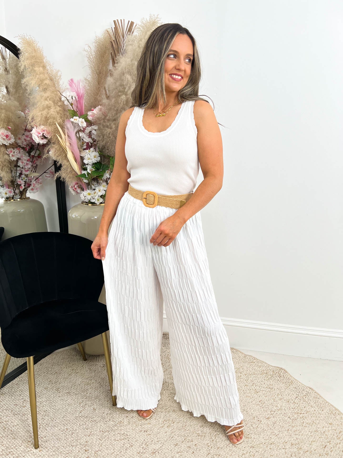 The Lianna - Crinkled Trousers with Ratan Belt
