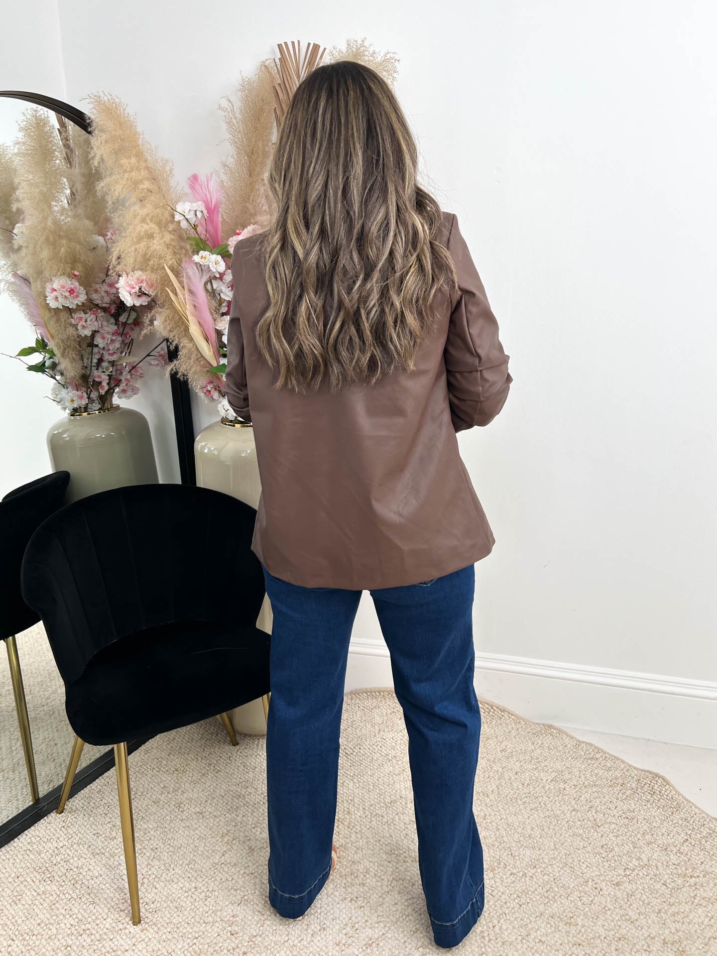The Cordelia - Faux Leather Ruched Blazer