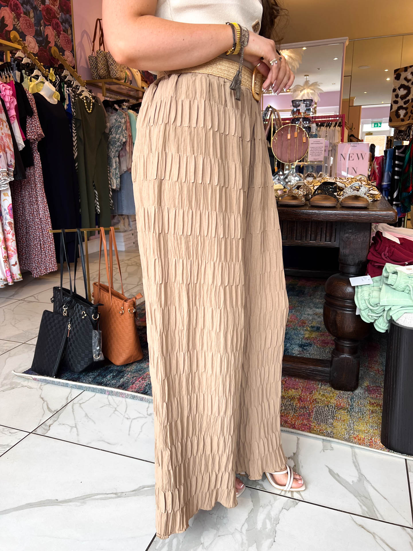 The Lianna - Crinkled Trousers with Ratan Belt