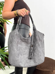 The Gemma - Tassel Suede Slouch Bag