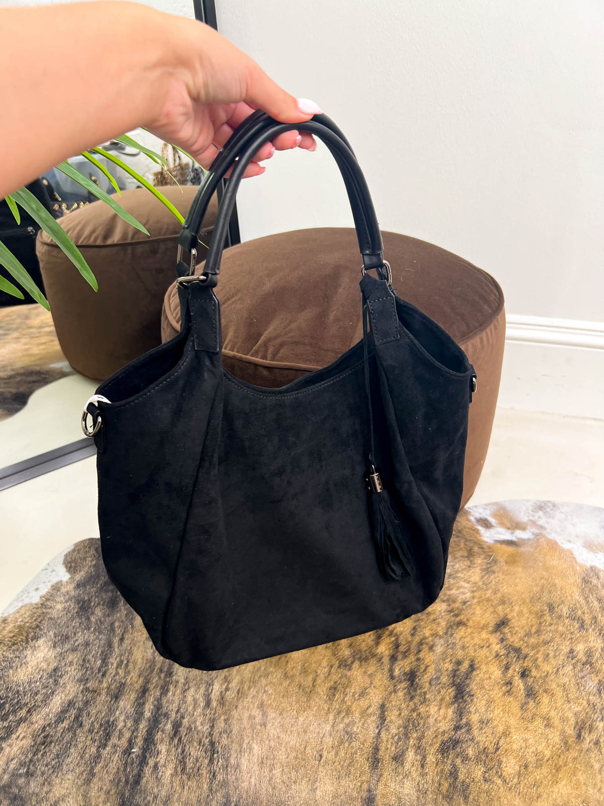 The Gemma - Tassel Suede Slouch Bag