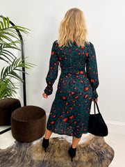 The Natasha - Green & Orange Animal Print Midi Dress