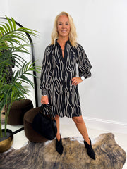 The Harmony - Black & Beige Speckle Shirt Dress