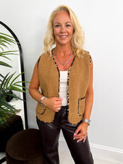 The Tia - Leopard Print Trim Boucle Waistcoat