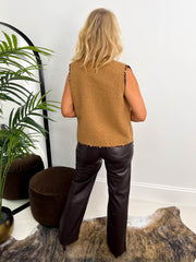 The Tia - Leopard Print Trim Boucle Waistcoat