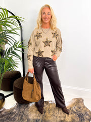 The Elodie - Leopard Print Star Knit Sweatshirt