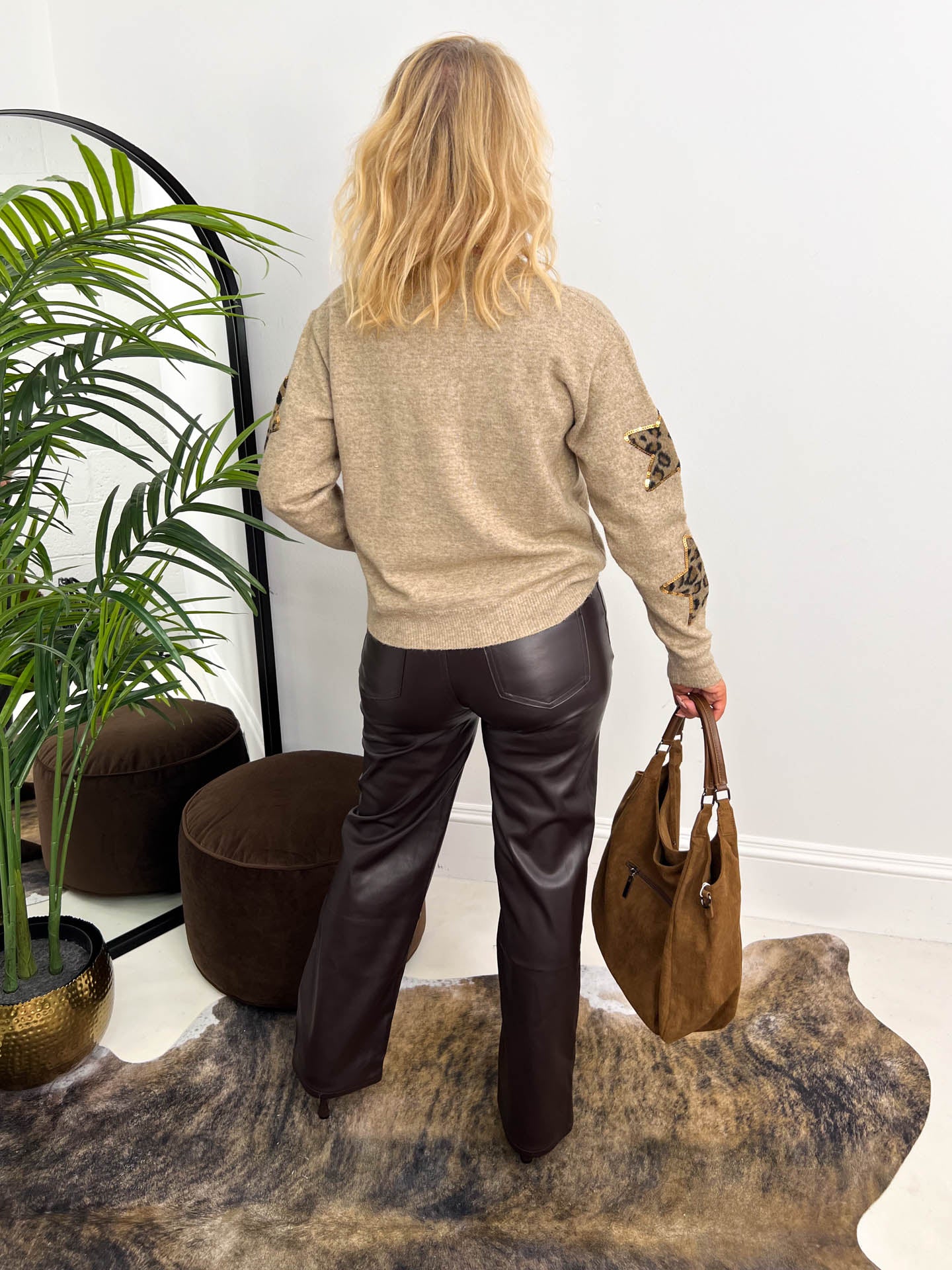 The Elodie - Leopard Print Star Knit Sweatshirt