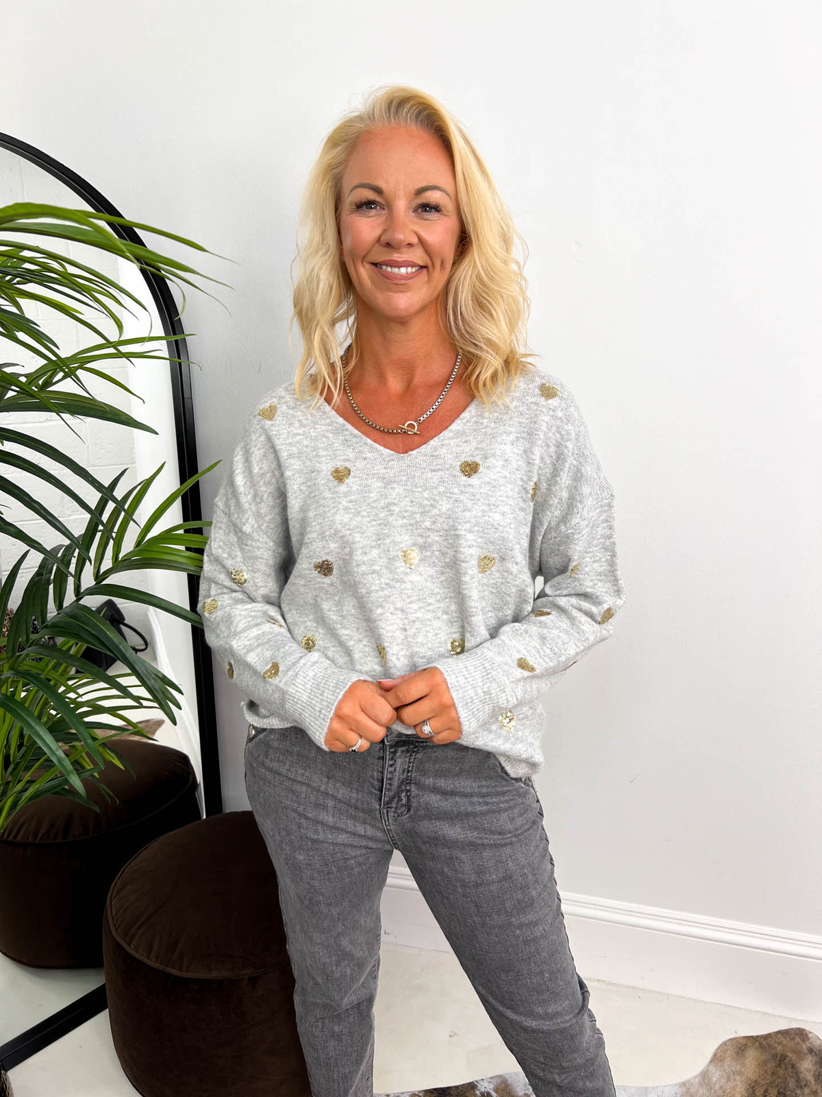 The Tabitha - Gold Sequin Hearts Knit