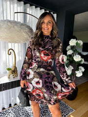 The Ines - Animal & Rose Print Long Sleeve Dress