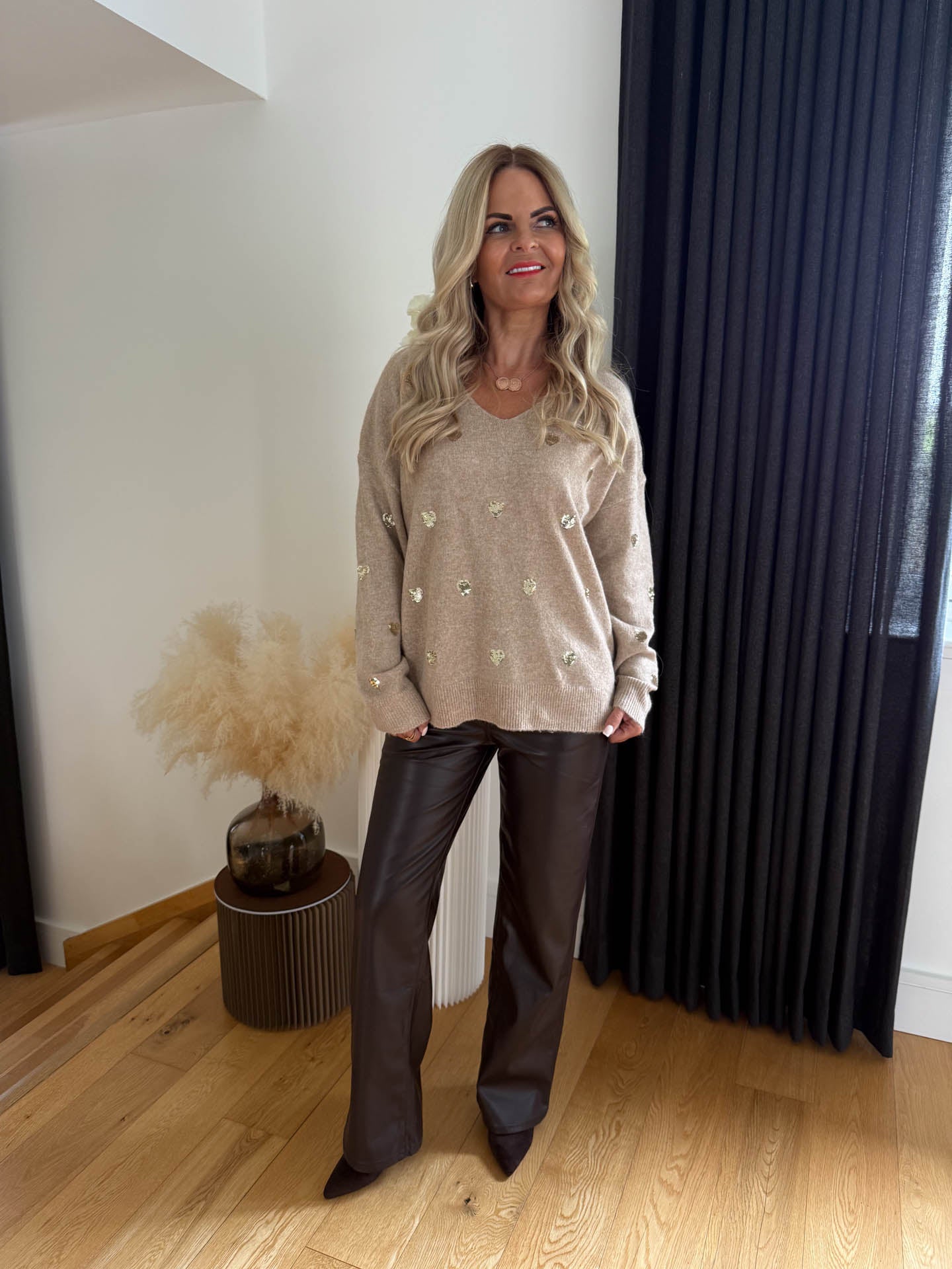 The Tabitha - Gold Sequin Hearts Knit