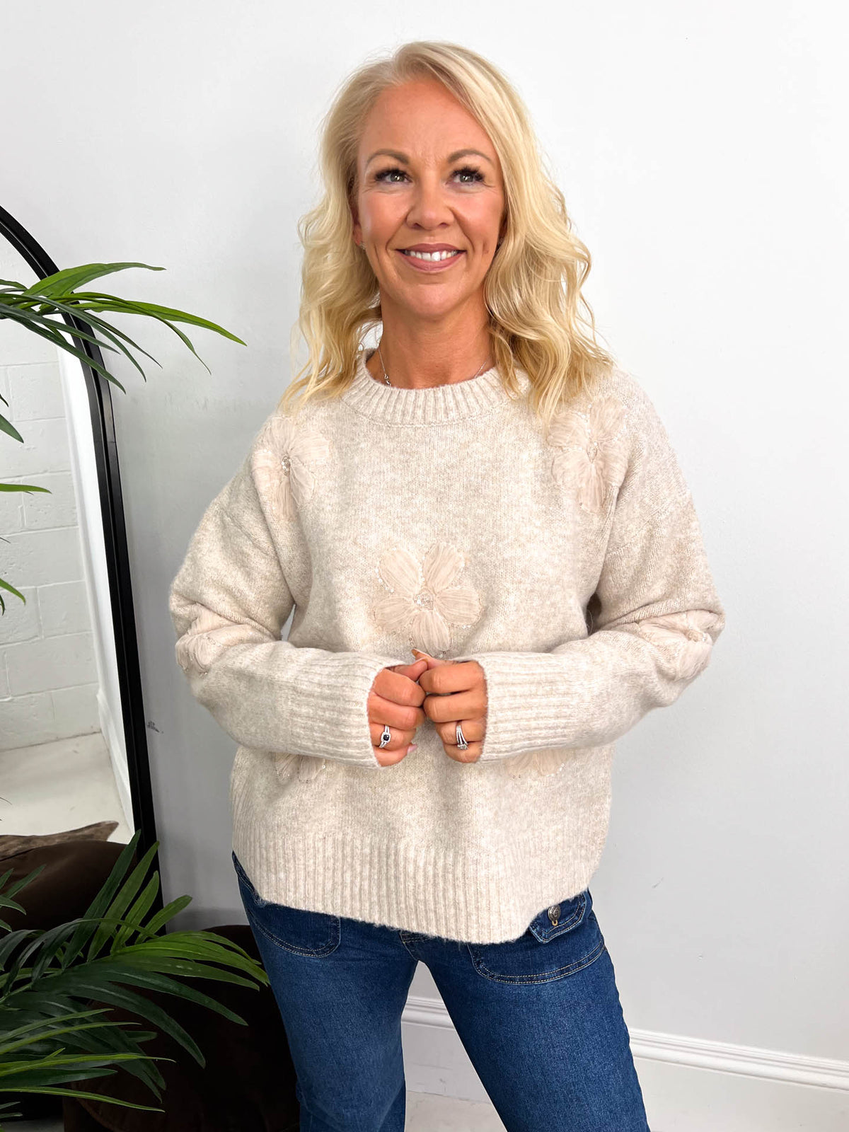The Jill - Mesh Flower Detailing Knit